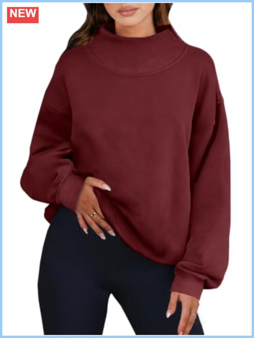 Womens Oversized Mock Neck Pullover Sweatshirt Fleece Lined Turtleneck